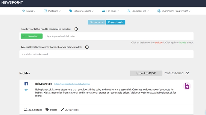 Influencer search engine - entering keywords Influencer search engine - entering keywords