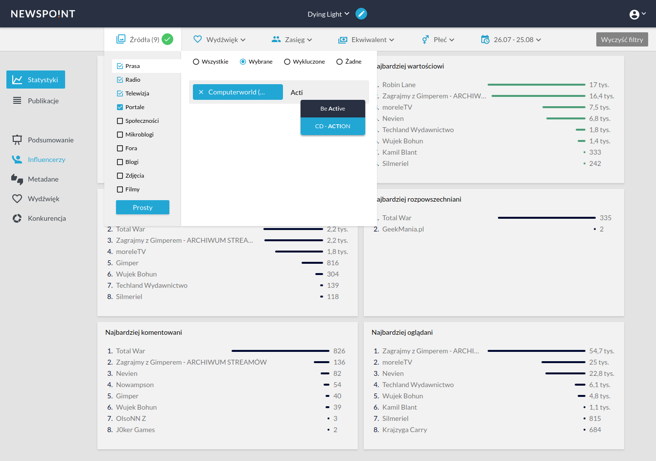 Monitoring mediów - zaawansowane filtrowanie