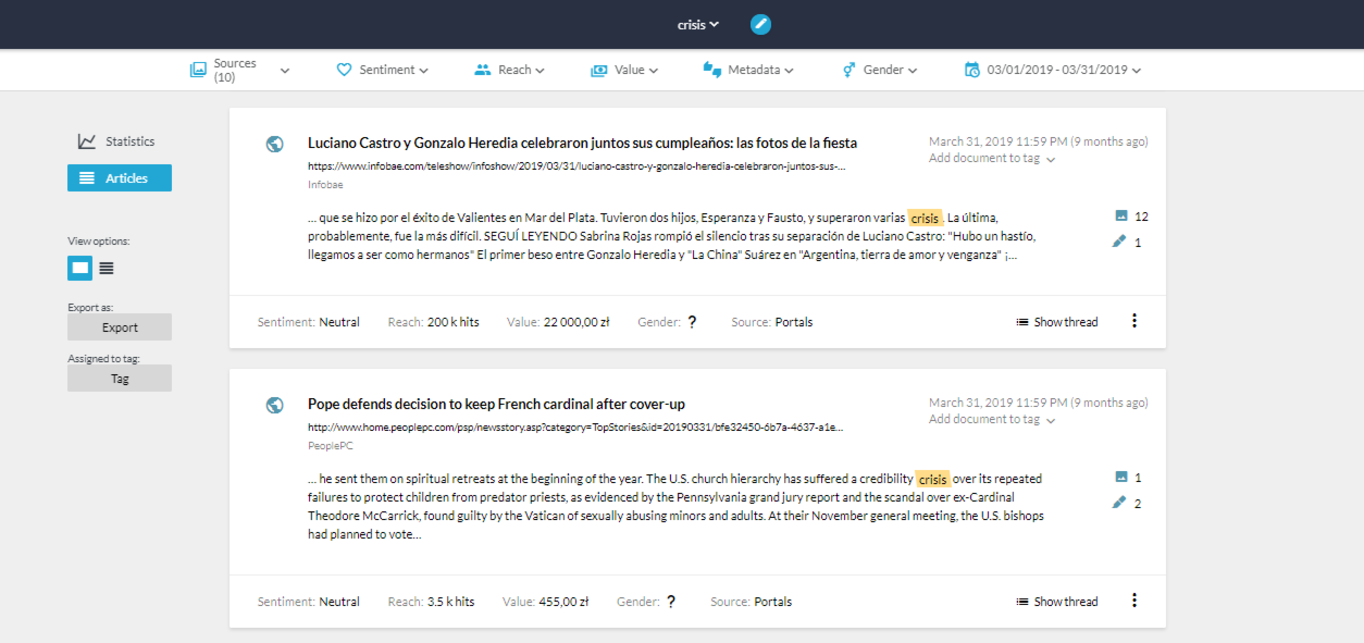 Brand monitoring - results preview