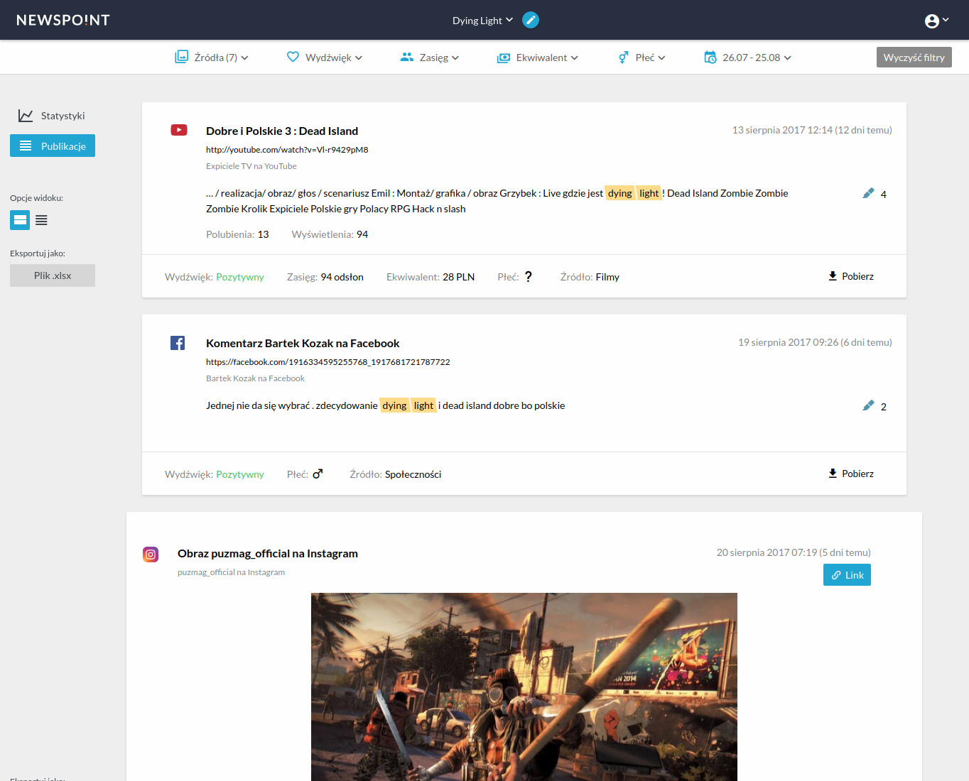 Monitoring marki - podgląd wyników